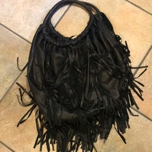 Catherine Malandrino Black Learher Fringe Hobo Bag